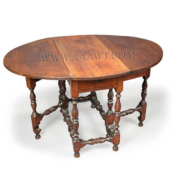 Antique Gateleg Table, William and Mary, Robust Turnings, Good Color, Image 1