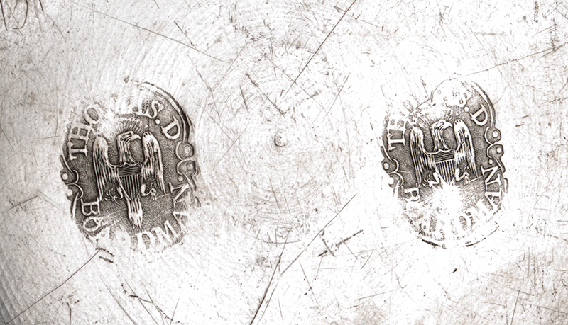 Pewter Plate, Thomas Danforth Boardman, Hartford, CT, Single Reed Rim, marks detail