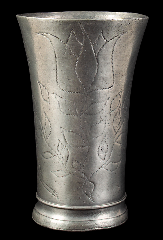 18th Century Wiggle Decorated Continental Pewter Beaker, Likely Dutch, entire view