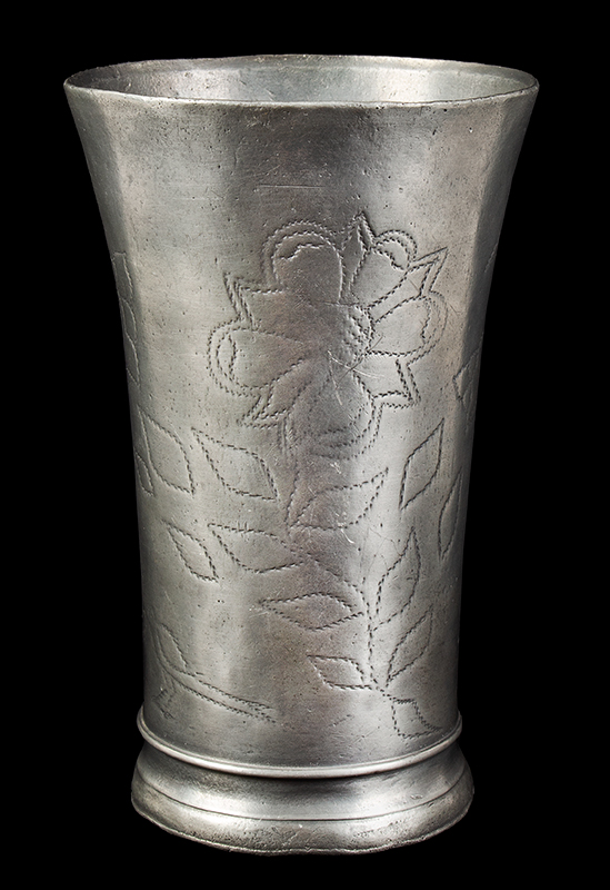18th Century Wiggle Decorated Continental Pewter Beaker, Likely Dutch, entire view 2