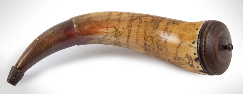 Powder Horn, French & Indian War Era Map Horn, New York City to Canada, entire view