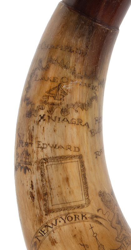 Powder Horn, French & Indian War Era Map Horn, New York City to Canada, detail view 6