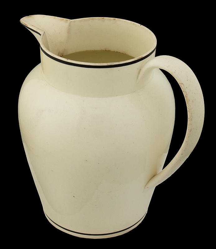 Liverpool Jug, Creamware Pitcher Printed in Black, President Thomas Jefferson Extremely Rare, one extant when Arman wrote “the” book, one other now known in private collection., entire view 5