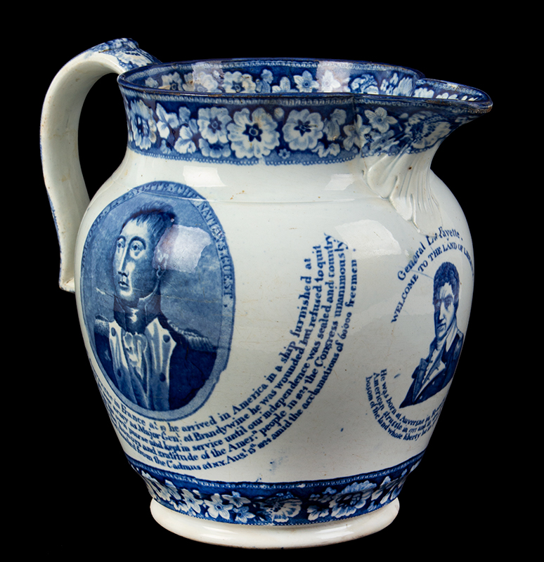 Staffordshire Medium Blue Transferware, Welcome Lafayette – Nations Guest, entire view