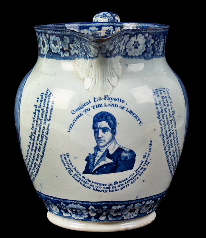 Staffordshire Medium Blue Transferware, Welcome Lafayette – Nations Guest, entire view 4