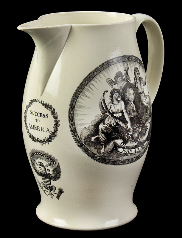 Liverpool Jug, Creamware Pitcher Printed in Black, John Adams President of the United States of America, entire view 2