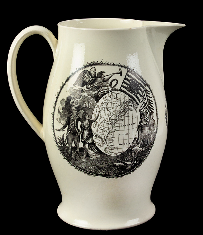 Liverpool Jug, Creamware Pitcher Printed in Black, John Adams President of the United States of America, entire view 3