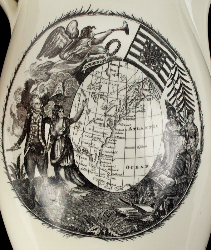 Liverpool Jug, Creamware Pitcher Printed in Black, John Adams President of the United States of America, detail view 2
