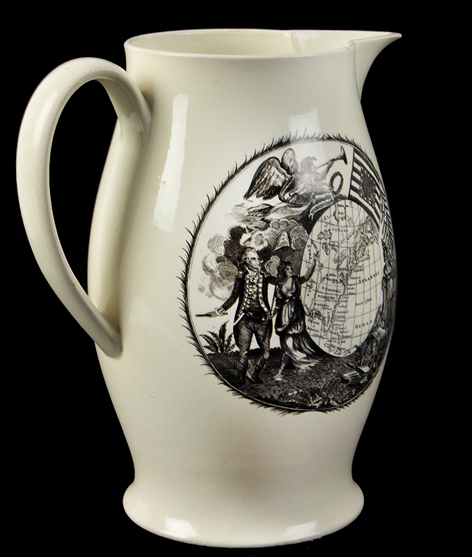 Liverpool Jug, Creamware Pitcher Printed in Black, John Adams President of the United States of America, entire view 5