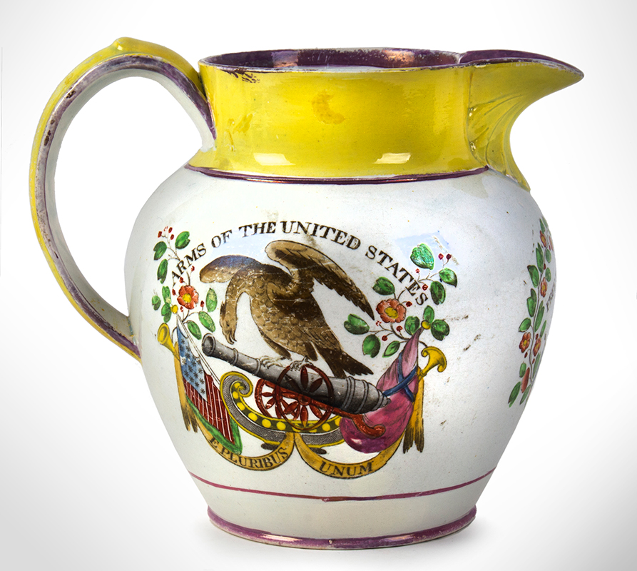 Staffordshire Pitcher – ARMS OF THE UNITED STATES – FREE TRADE & SAILORS RIGHTS, entire view