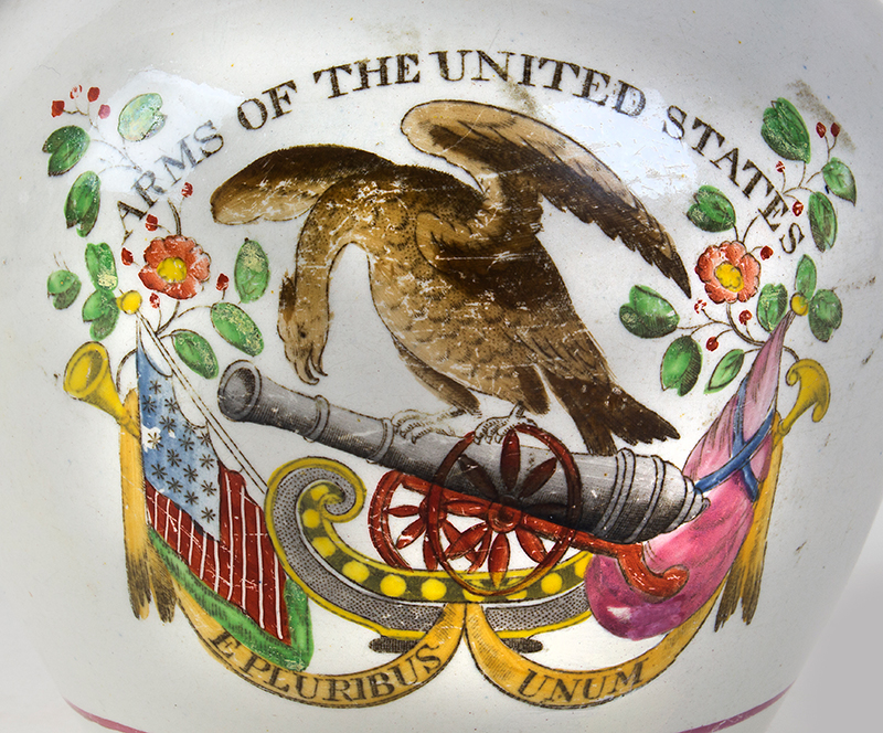 Staffordshire Pitcher – ARMS OF THE UNITED STATES – FREE TRADE & SAILORS RIGHTS, detail view