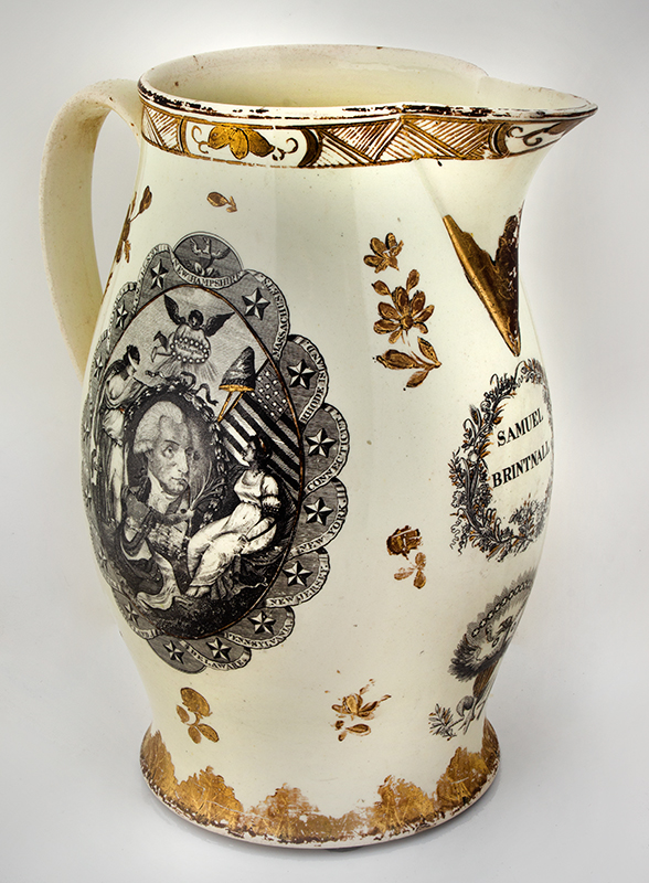 Creamware Jug, George Washington Within Chain of 15 States, Parcel Gilt Herculaneum, Liverpool, England, entire view 2