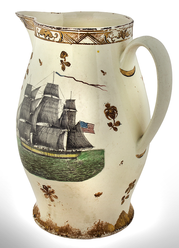 Creamware Jug, George Washington Within Chain of 15 States, Parcel Gilt Herculaneum, Liverpool, England, entire view 5