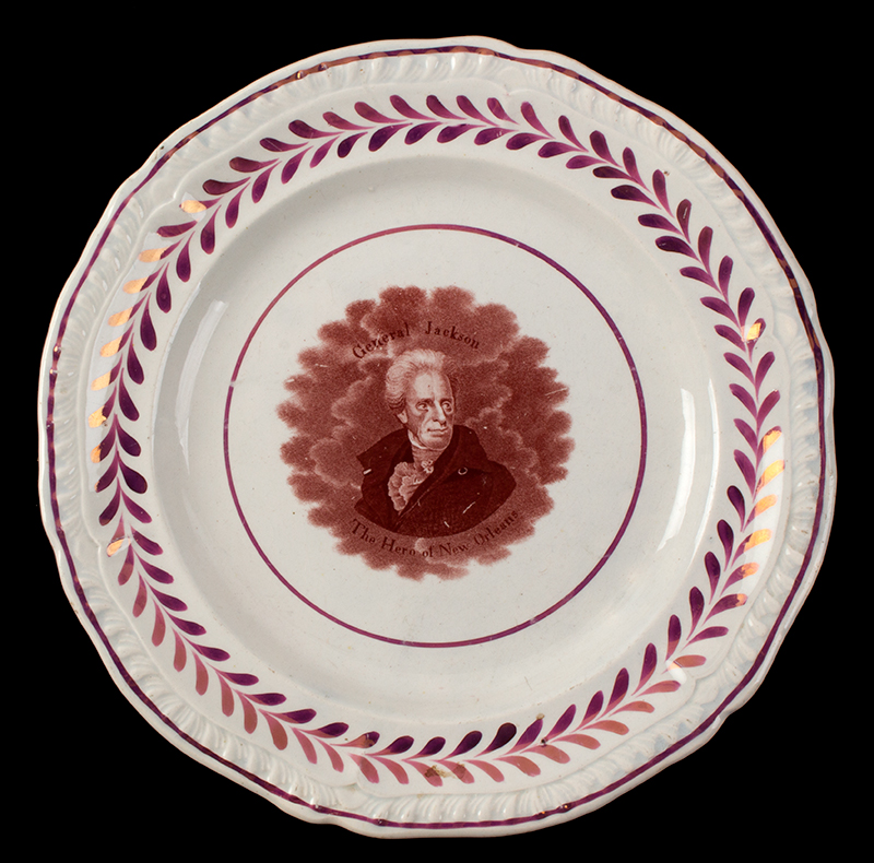 Historic Transfer Printed Dish, General Jackson – The Hero of New Orleans Staffordshire…Featuring Campaign Image of Jackson, Probably Enoch Wood & Sons, entire view