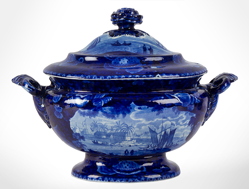 Staffordshire Transferware, Historical Blue, Dix Cove Africa, Soup Tureen By Enoch Wood & Sons, Burslem, England, entire view 2