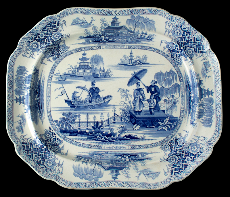 Staffordshire Scalloped Platter, Chinoiserie, Napier, Imperial Stone, Blue & White John Ridgway & Co., entire view