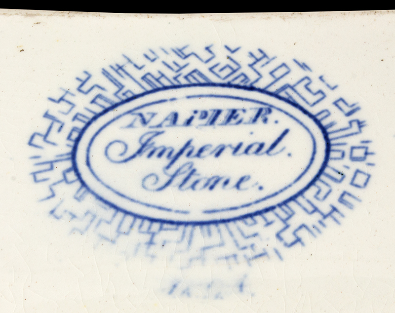 Staffordshire Scalloped Platter, Chinoiserie, Napier, Imperial Stone, Blue & White John Ridgway & Co., back detail