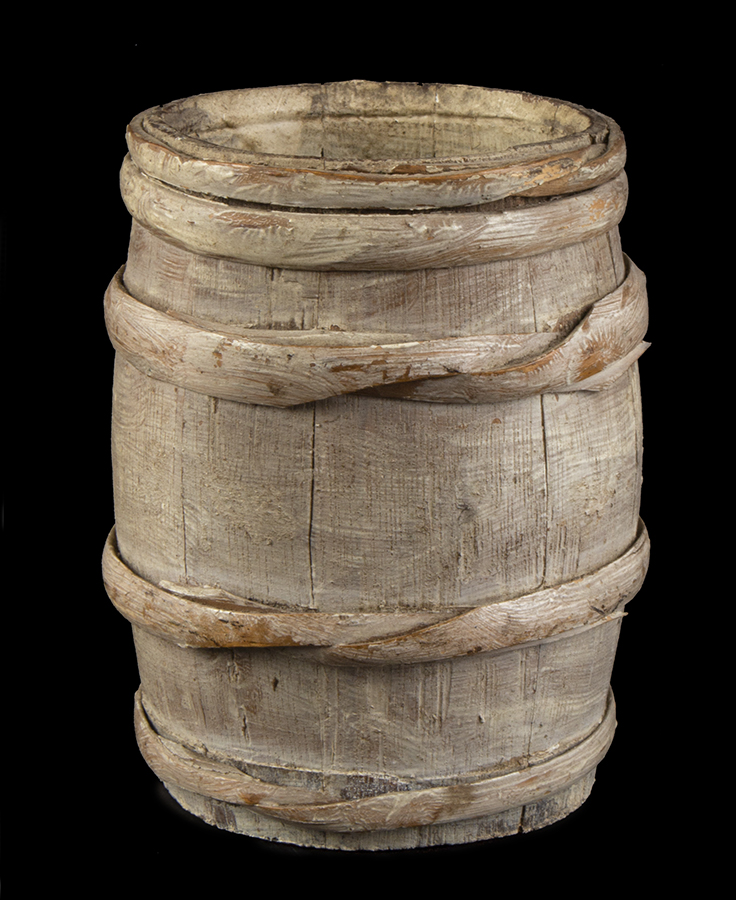 Miniature Staved Wood Barrel in Old Oyster White Paint, Cooper Made