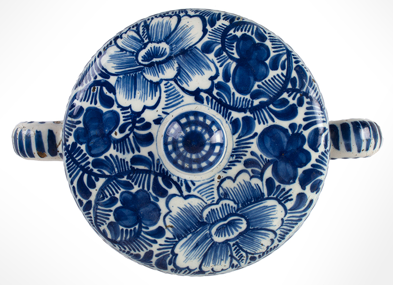 Delft, Covered Butter Dish, Blue and White Floral Decorated, top view