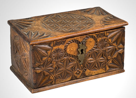 Frisian Carved Lidded Box, Heart, Pinwheels, Geometrics, Spandrels, Roundels, entire view 1