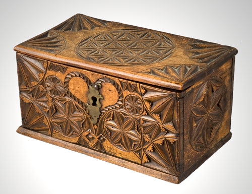 Frisian Carved Lidded Box, Heart, Pinwheels, Geometrics, Spandrels, Roundels, entire view 2