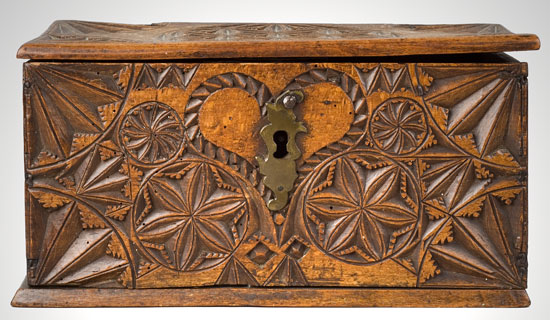 Frisian Carved Lidded Box, Heart, Pinwheels, Geometrics, Spandrels, Roundels, entire view 3