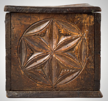Frisian Carved Lidded Box, Heart, Pinwheels, Geometrics, Spandrels, Roundels, entire view 5
