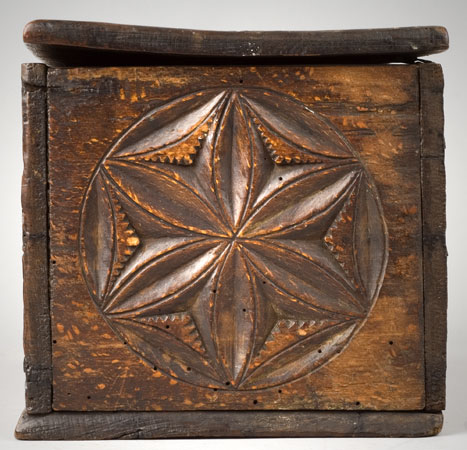 Frisian Carved Lidded Box, Heart, Pinwheels, Geometrics, Spandrels, Roundels, entire view 6