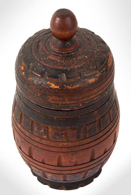 Box, Treen Tobacco Jar, Carved & Incised, Original Paint, Pennsylvania, entire view 2