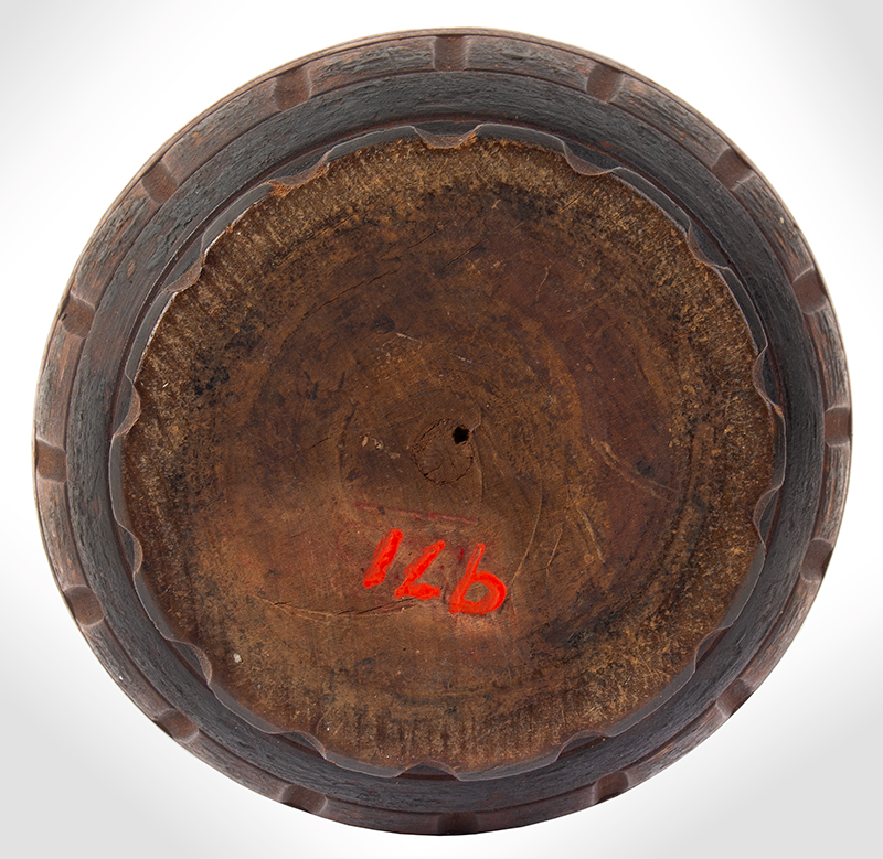 Box, Treen Tobacco Jar, Carved & Incised, Original Paint, Pennsylvania, bottom view