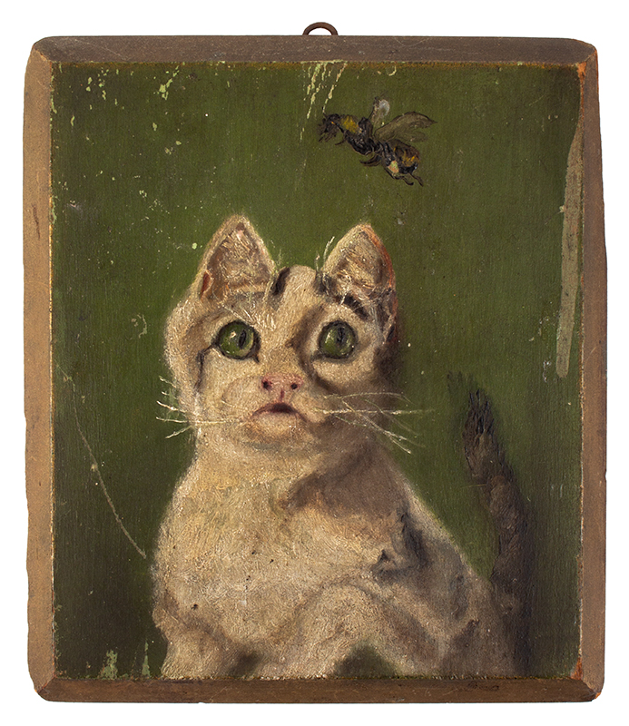 Folk Art, Kitten Focused on Bee, Instinct…, entire view
