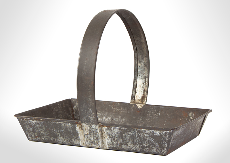 Nineteenth Century Sheet Iron Tray with Handle, Basket, entire view 1
