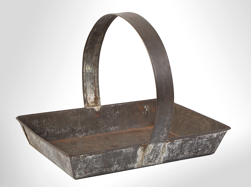 Nineteenth Century Sheet Iron Tray with Handle, Basket, entire view 2