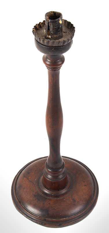 Eighteenth Century Treen Candlestick, Crimped Tin Bobeche and Socket, entire view 2