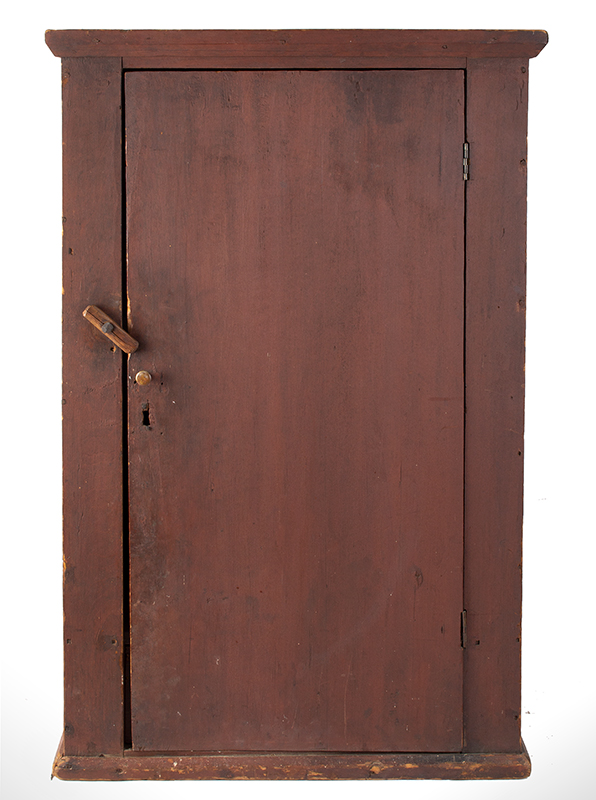 Hanging Wall Cupboard in Original Red Paint, New England, Great Size, entire view 2