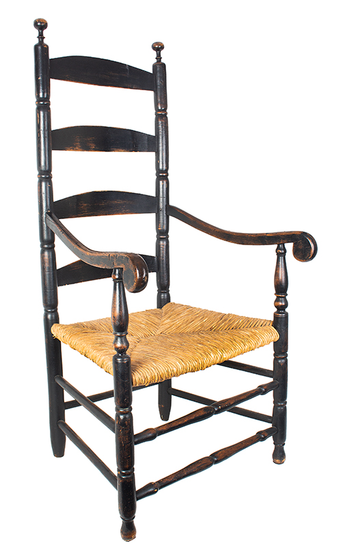 Ladder Back Armchair, Robust Turning, Down Sloping Arms, Scrolled Handholds, Image 1