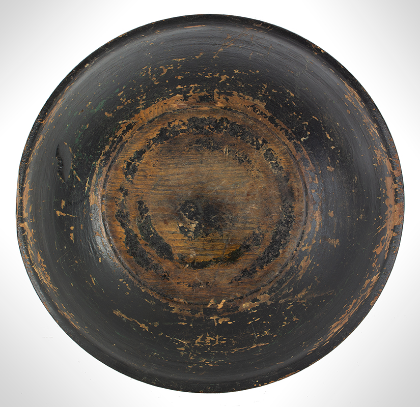 Large Antique Bowl, Raised Rim, Treenware, Old Paint, entire view 3