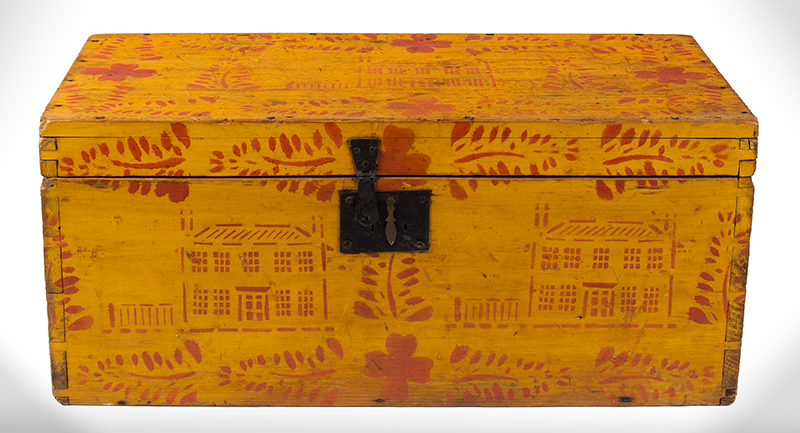 Yellow-painted and Red-stenciled Lift-top Box, New England, Image 1