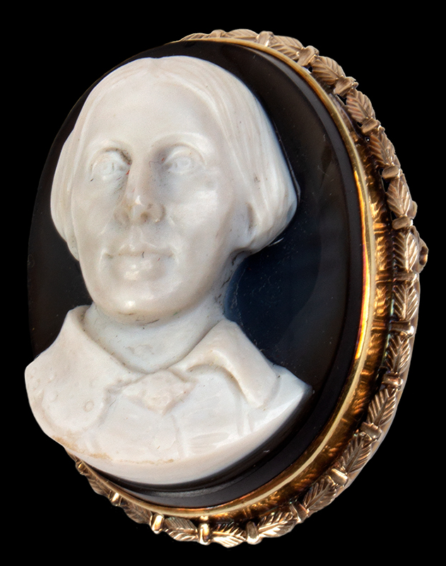 Cameo Pin, Susan B. Anthony, Signed verso: Jules Le Brethon 1871 Jules Le Brethon, French/American New Orleans/New York, NY, entire view 2