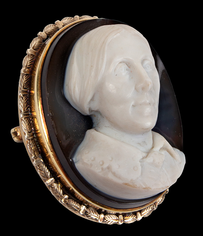 Cameo Pin, Susan B. Anthony, Signed verso: Jules Le Brethon 1871 Jules Le Brethon, French/American New Orleans/New York, NY, entire view 3