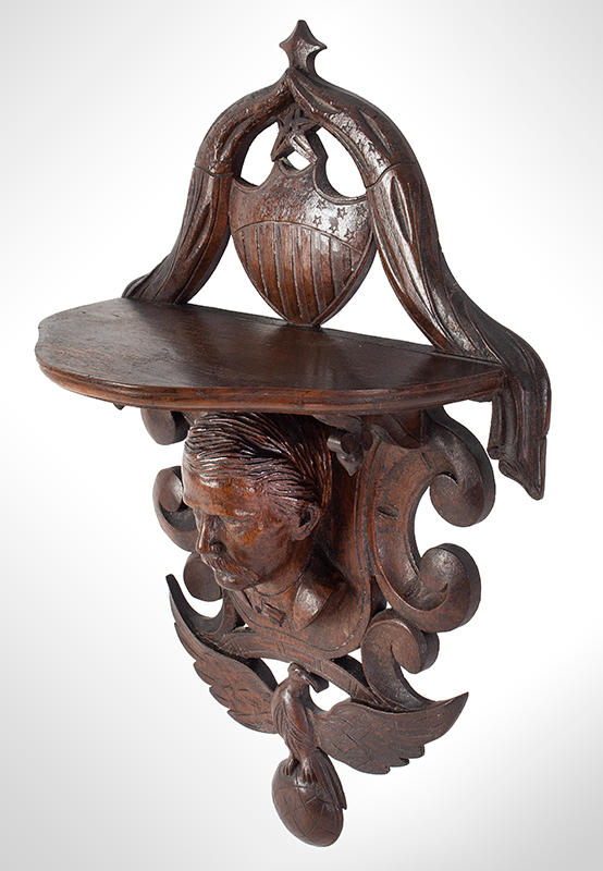 John Haley Bellamy Carved Wall Bracket (Shelf), Patriotic, Full Portrait, Eagle, Bunting Kittery, Maine and Portsmouth, New Hampshire (1836-1914) Possibly Titcomb & Bellamy, entire view 2