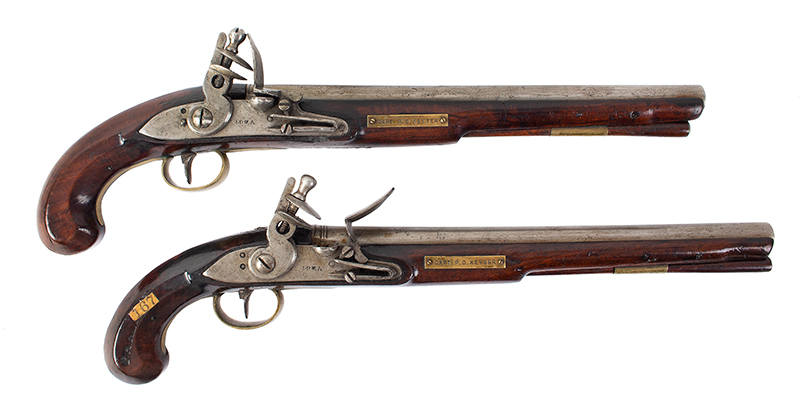 Flintlock Pistols, Pair of Elegant KY Style Pistols by John Rea, Identified Owners .55-Caliber, right facing