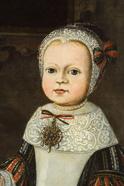Old Master Painting, Full Length Portrait of Little Girl Holding a Flower