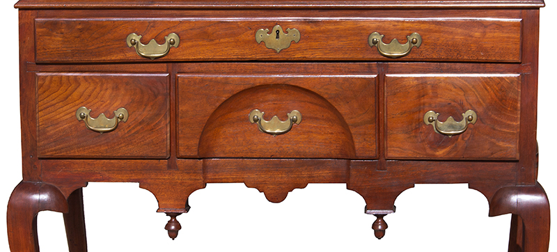 Highboy, Pedimented High Chest, Boston, Best Figured Walnut, Original Brass Color and grain of wood are outstanding…, detail view 3