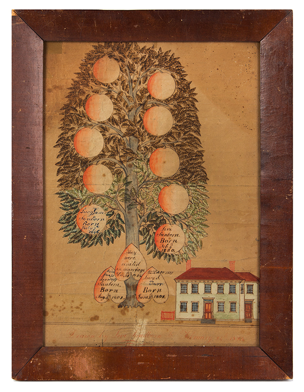 Folk Art, Family Record, Massachusetts, Drawn by Levi Sanborn