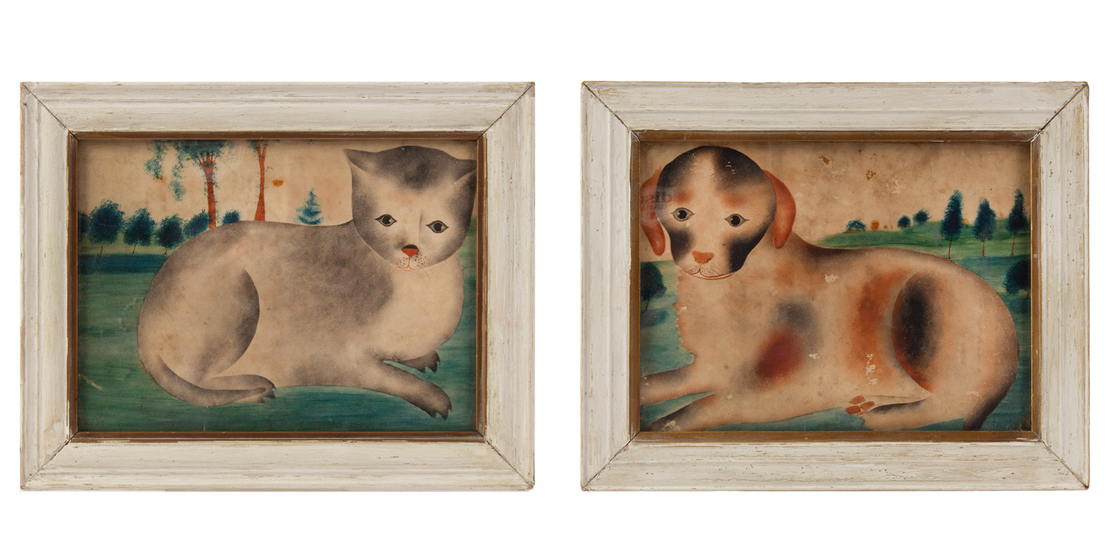Pair, Watercolor Theorem Paintings on Paper, Cat, and Dog, Image 1