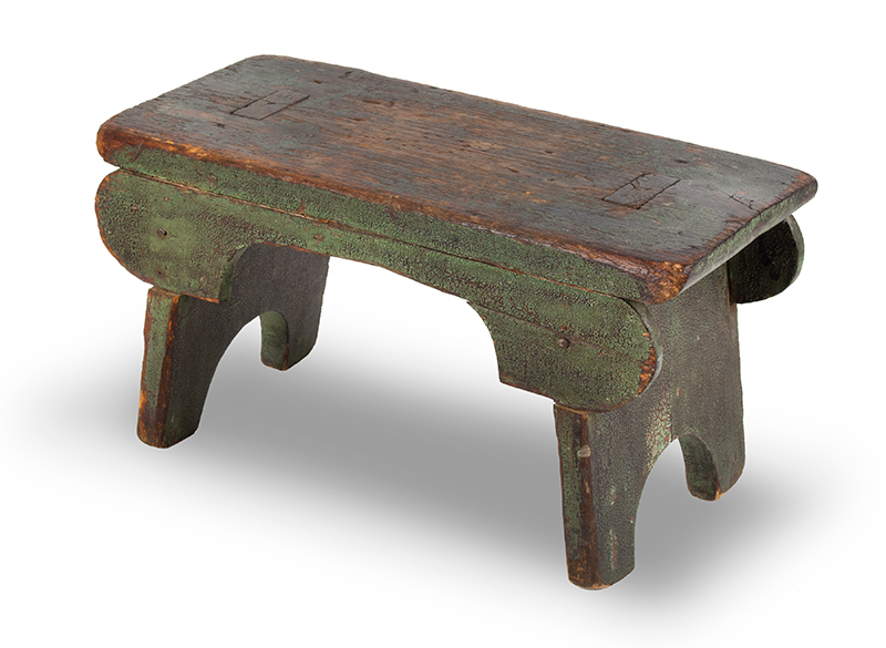 Foot Stool, Cricket, Original Green Paint, Early 19th Century, Image 1