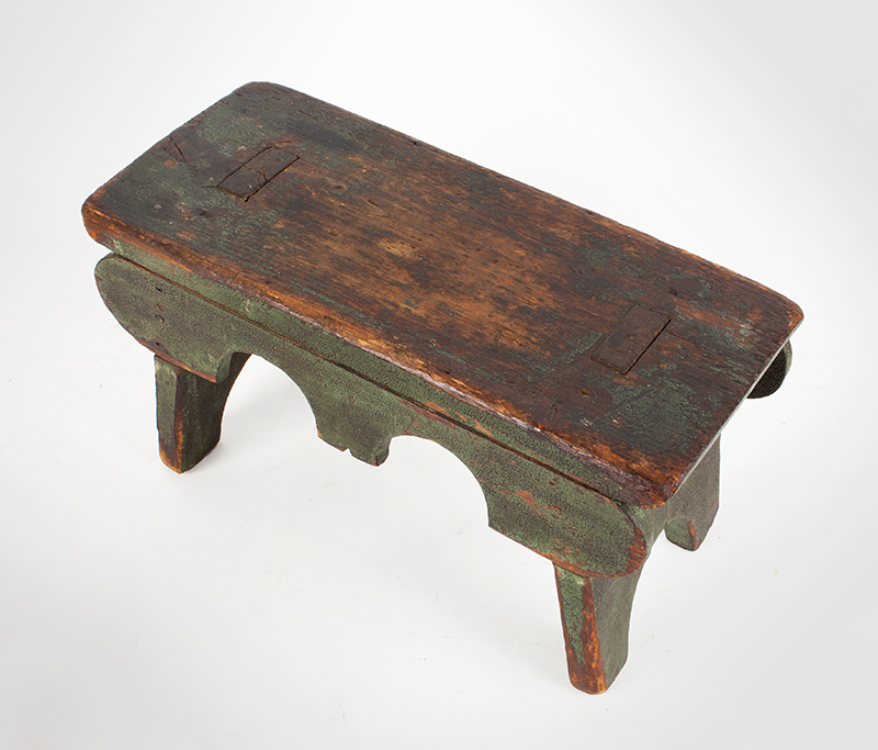 Foot Stool, Cricket, Original Green Paint, entire view 2