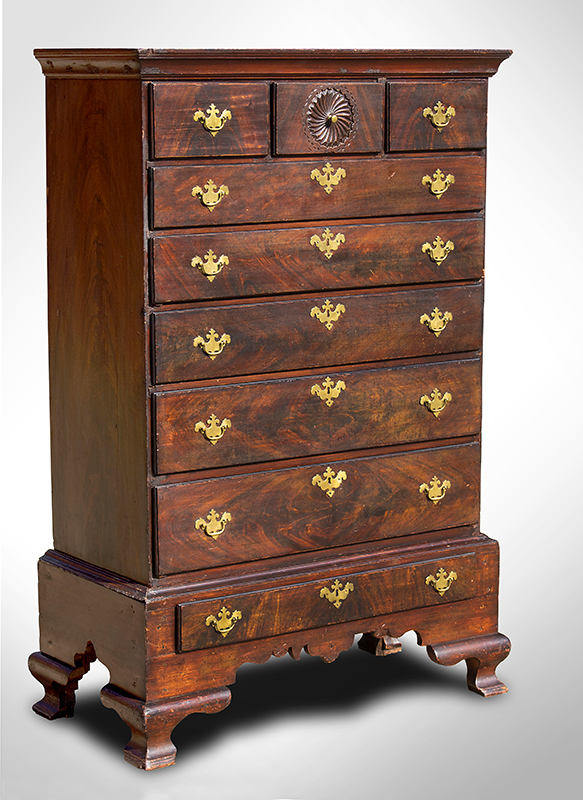 Tall Chest on Frame with Drawer, Chippendale, Carved, Original Paint & Hardware, Image 1