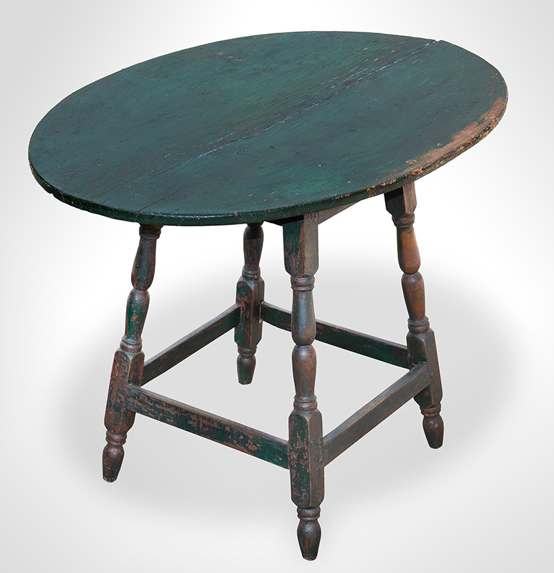 Early American Tea Table, A.K.A. Tavern Table, Historic Surface, Green Paint, entire view 2